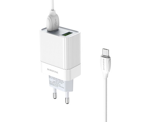 Зарядное устройство BOROFONE BA39A Speedway MicroUSB, 3A, белый, кабель BX19 Huiyi