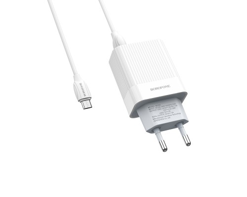 Зарядное устройство BOROFONE BA39A Speedway MicroUSB, 3A, белый, кабель BX19 Huiyi