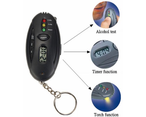 Алкотестер-брелок ALCOHOL BREATH TESTER AND TIMER WITH FLASHLIGHT