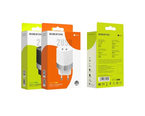 Зарядное устройство BOROFONE BA26A Mighty 2*USB, 2.4A, черный