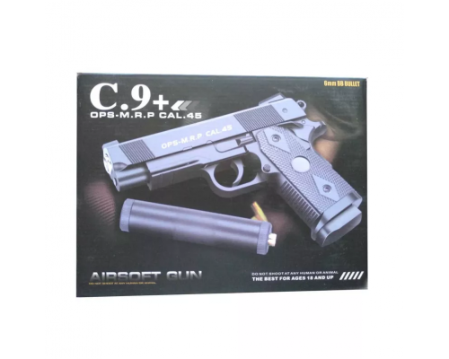 Металлический пистолет для страйкбола с глушителем Air Soft Gun C9+