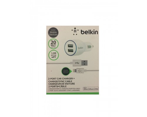 Belkin автомобильное зарядное устройство на 2 выхода с кабелем для IPhone