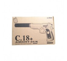 Пистолет для страйкбола с глушителем Airsoft Gun C18+ (Beretta M9A1)