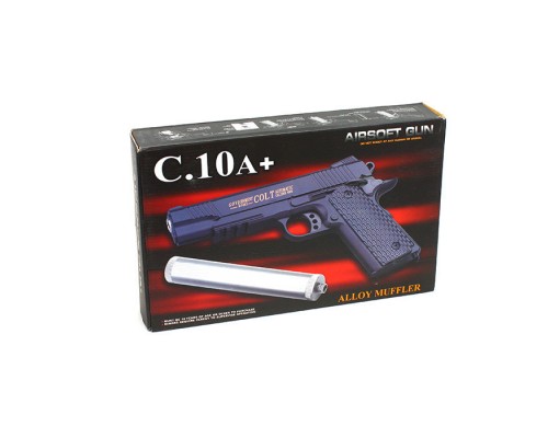 Металлический пистолет с глушителем для страйкбола Colt Air Soft Gun C10A+