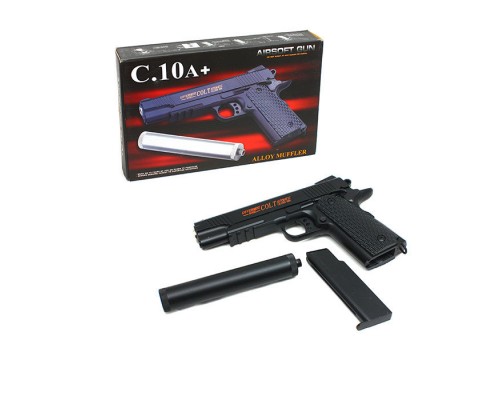 Металлический пистолет с глушителем для страйкбола Colt Air Soft Gun C10A+