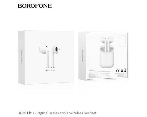 Беспроводные наушники BOROFONE BE28 Plus Original apple, Bluetooth, 400 мАч, Белый, Hands-free